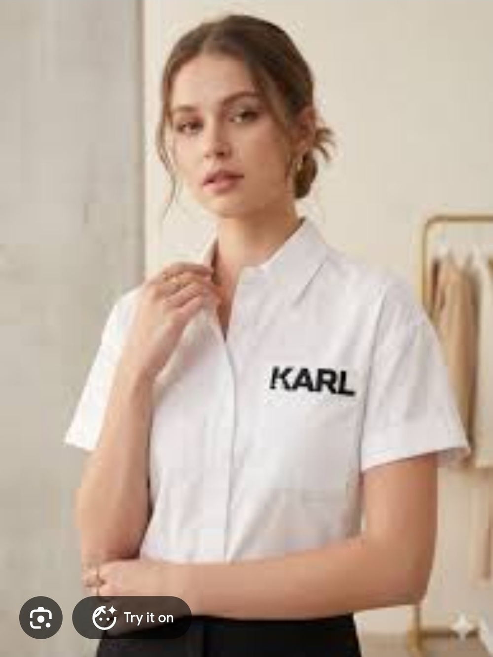 KARL LAGERFELD PARIS Women’s White Logo Embroidered Button-Up Shirt M